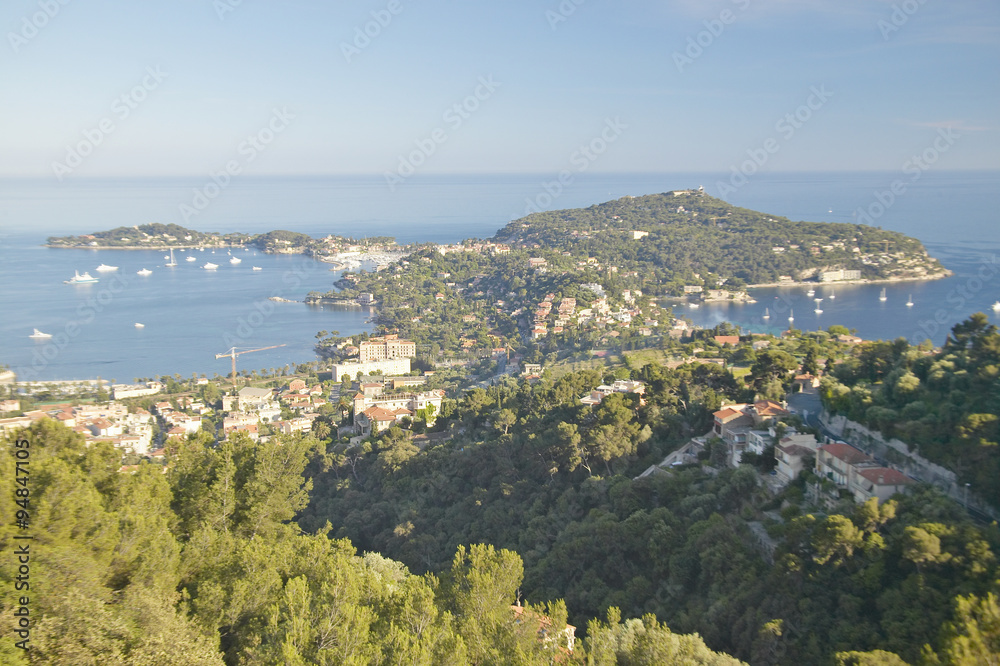 Looking down on hillside homes,French Riviera, France