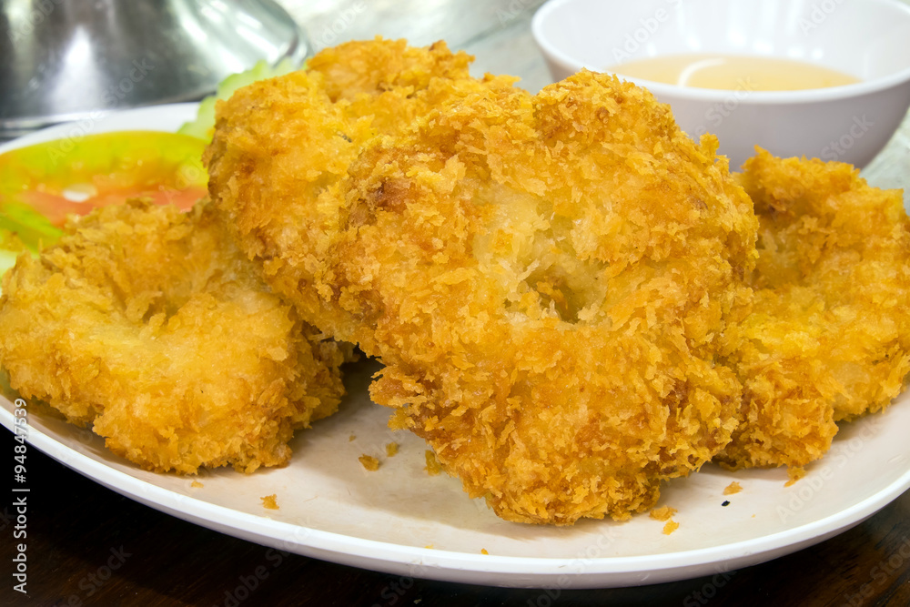 fried shrimp meat ball with sweet sauce,Thai food fried shrimp meat ball with sweet sauce,Thai food