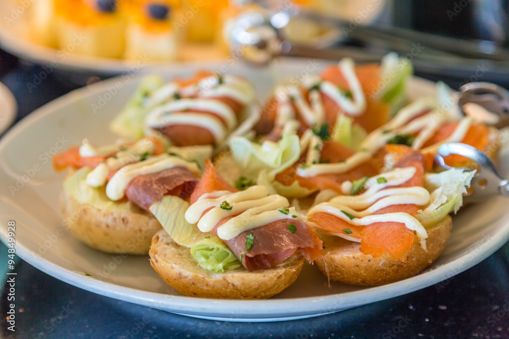 Lox on Mini Bagels with Cream Cheese spread Lox on Mini Bagels with Cream Cheese spread