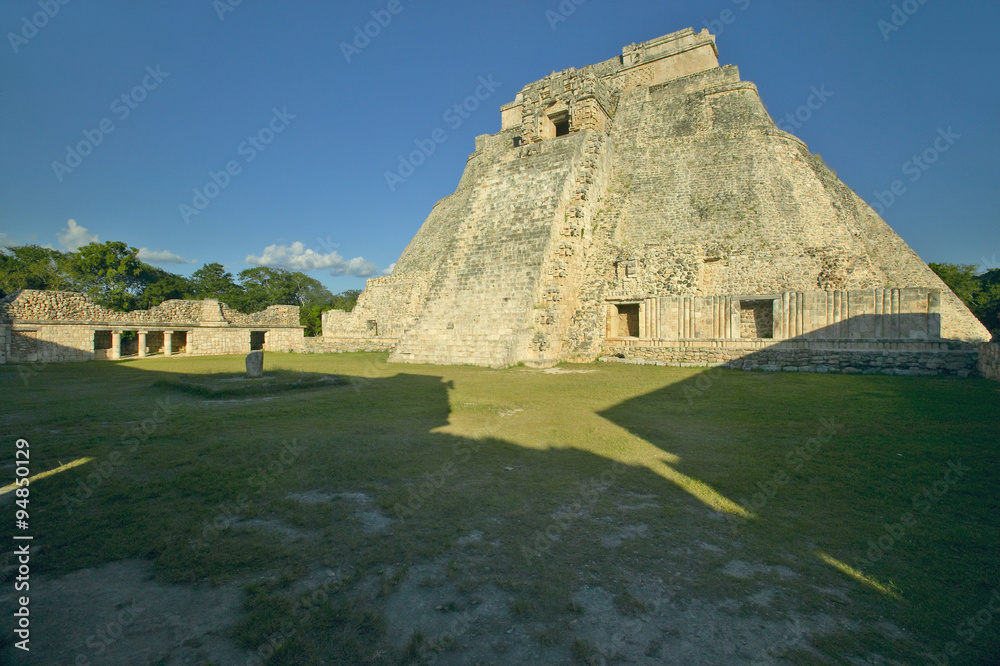 Mayan ruin and Pyramid of Uxmal at sunset in the Yucatan Peninsula, Mexico