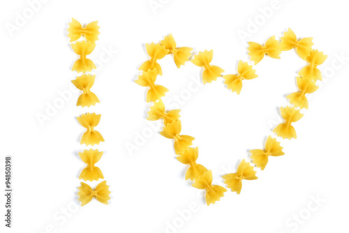 pasta farfalle arranged heart shape
