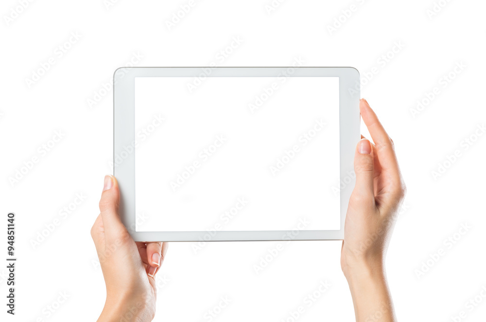 Hands holding digital tablet - obrazy, fototapety, plakaty 