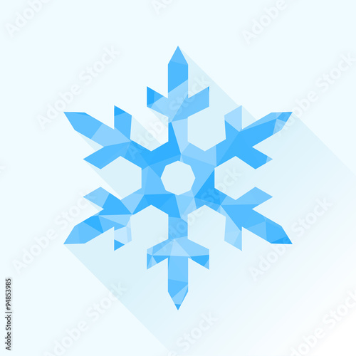 polygonal one large snowflake blue ice on a light background