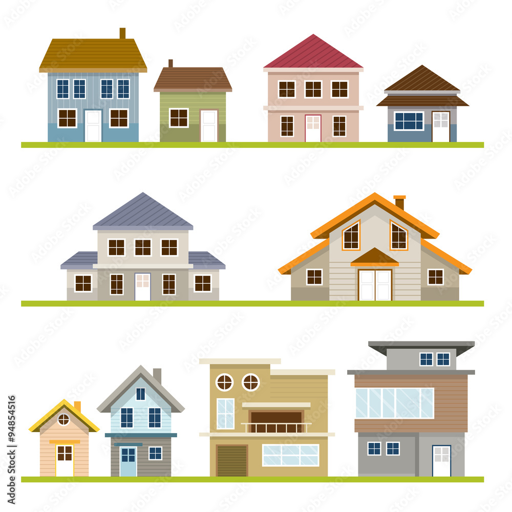 Various Houses Style Set, One and Two Story, Homes, Building