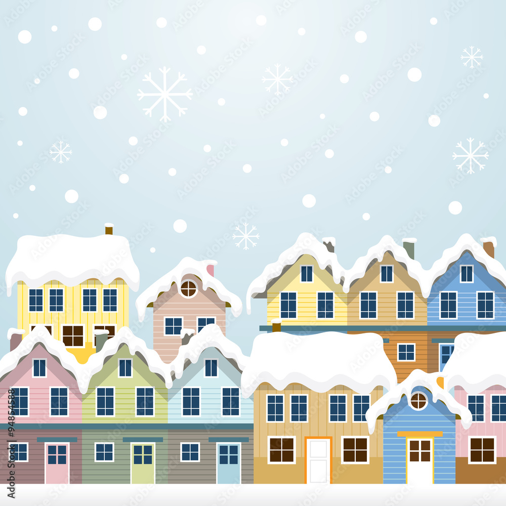 Winter Houses, Snowing Scene and Background