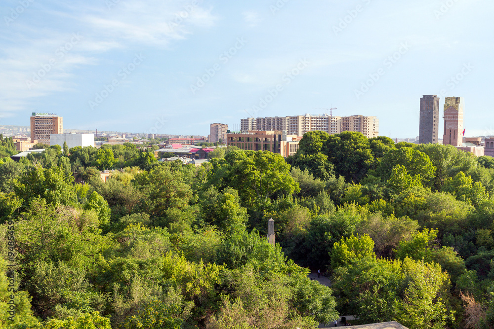 Fototapeta premium Summer park in the city center. The city Yerevan has a population of 1 million people