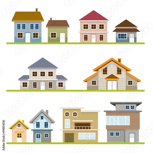 Various Houses Style Set, One and Two Story, Homes, Building photo