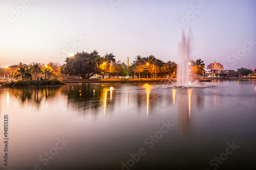 Landscape with high fountain in city park in Roi Et norh east Thailand