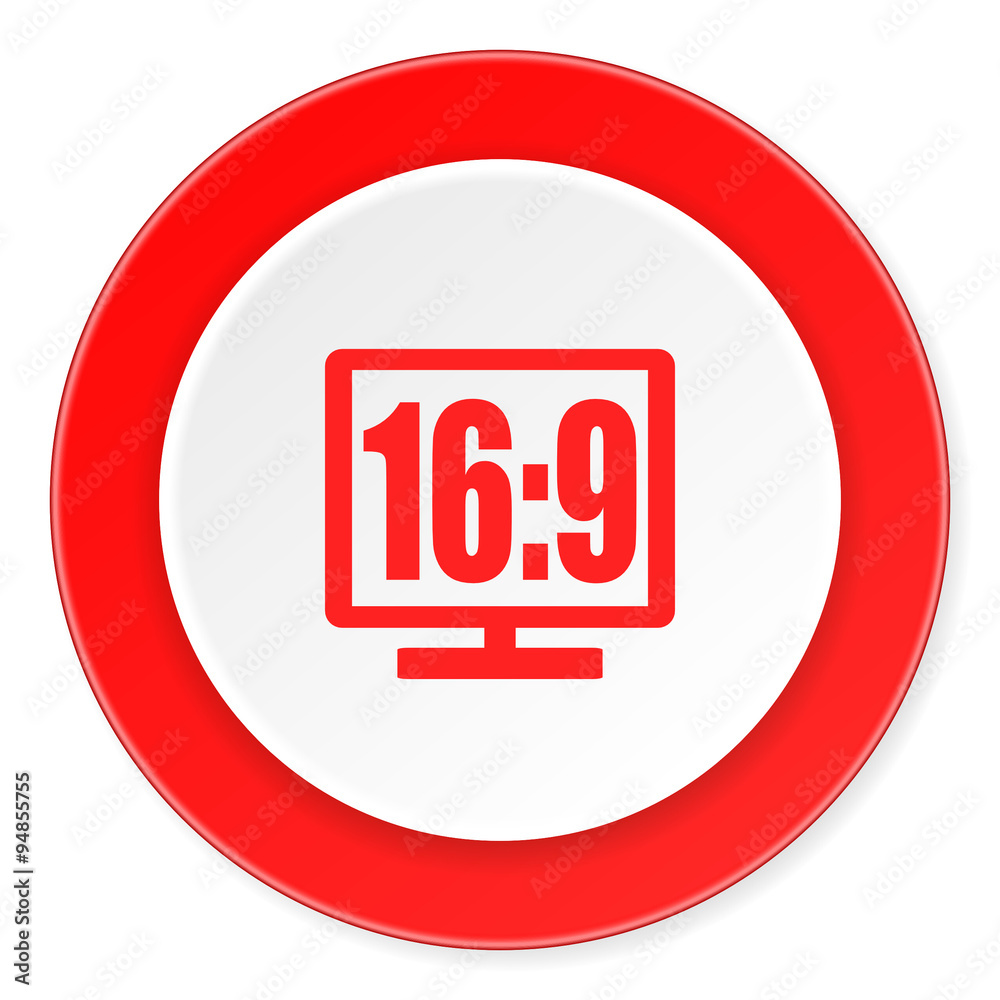 16 9 display red circle 3d modern design flat icon on white background 16 9 display red circle 3d modern design flat icon on white background