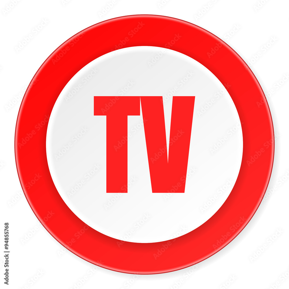 tv red circle 3d modern design flat icon on white background tv red circle 3d modern design flat icon on white background