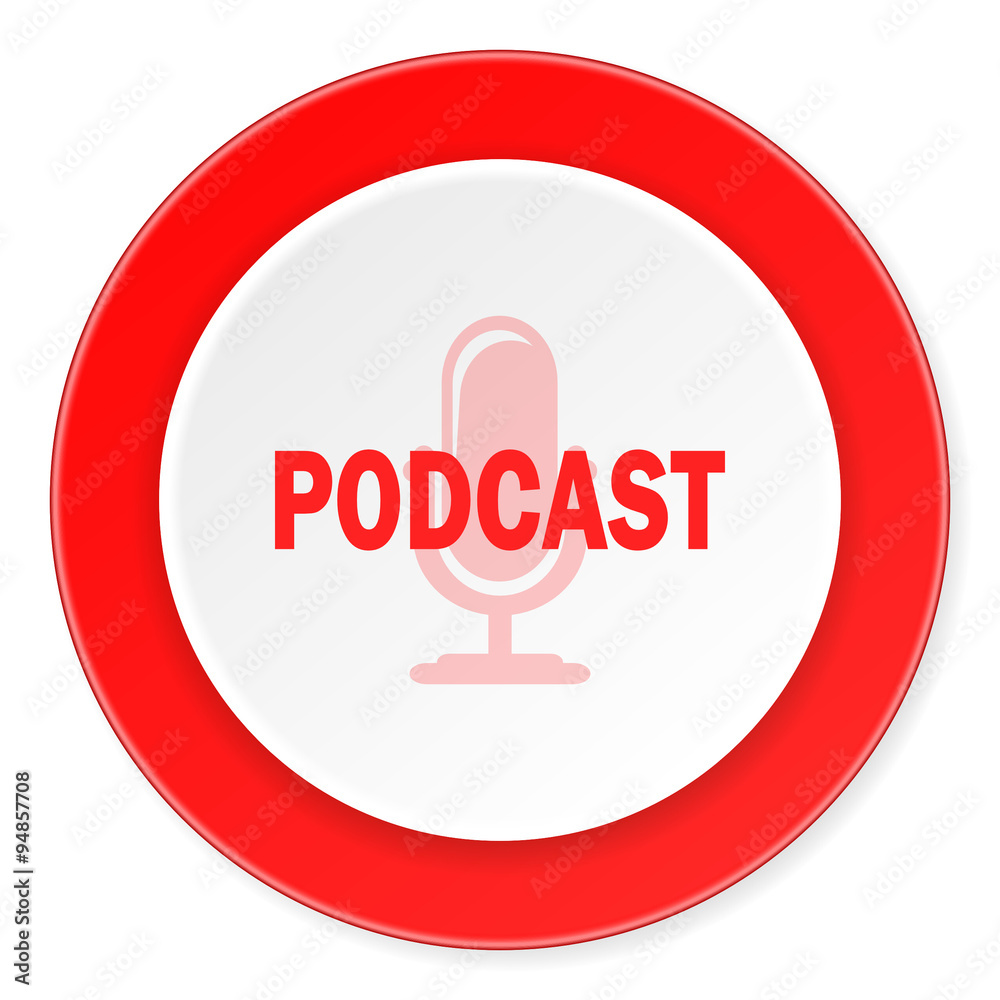 podcast red circle 3d modern design flat icon on white background