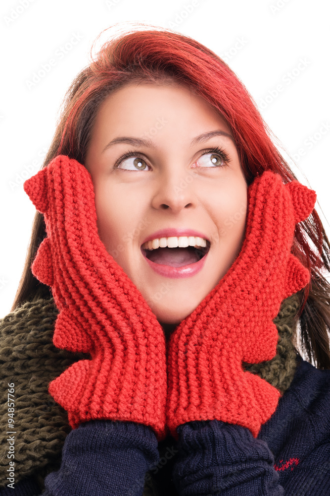 Portrait of a young girl in winter clothes isolated on white bac Portrait of a young girl in winter clothes isolated on white bac