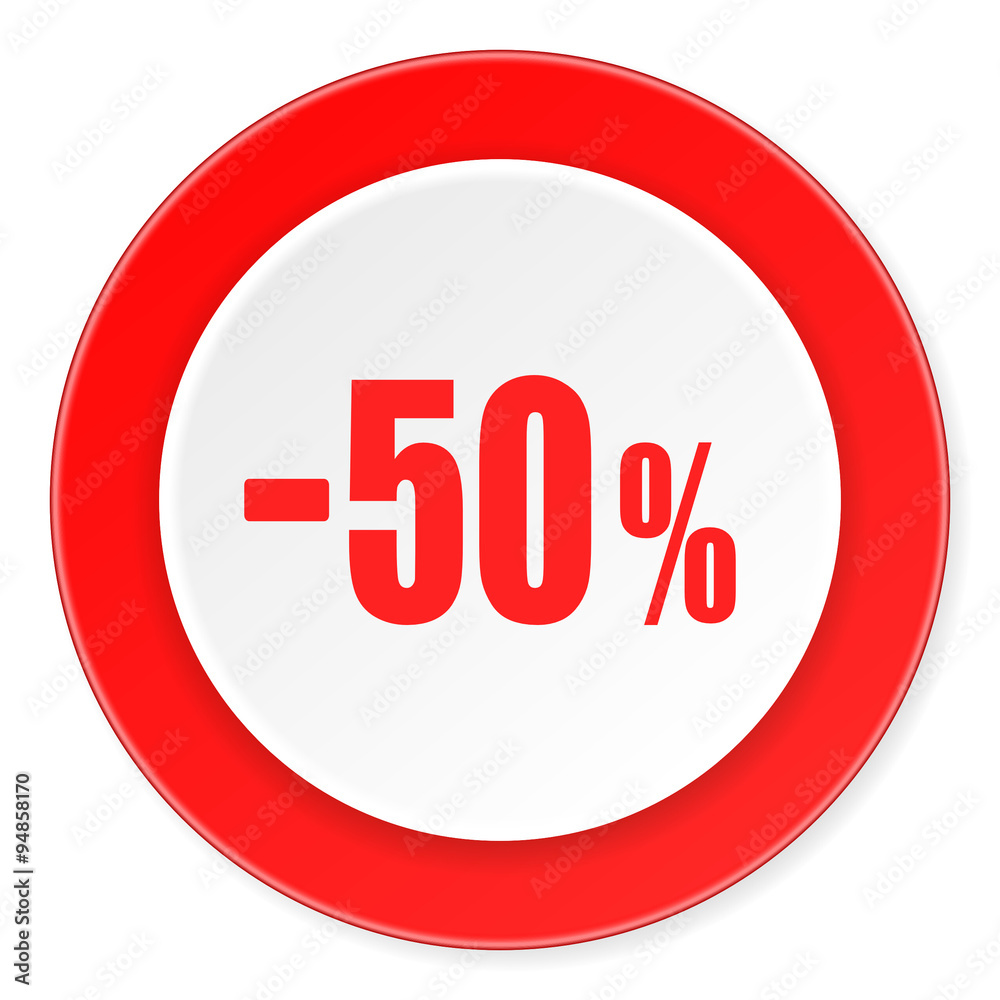 50 percent sale retail red circle 3d modern design flat icon on white background 50 percent sale retail red circle 3d modern design flat icon on white background