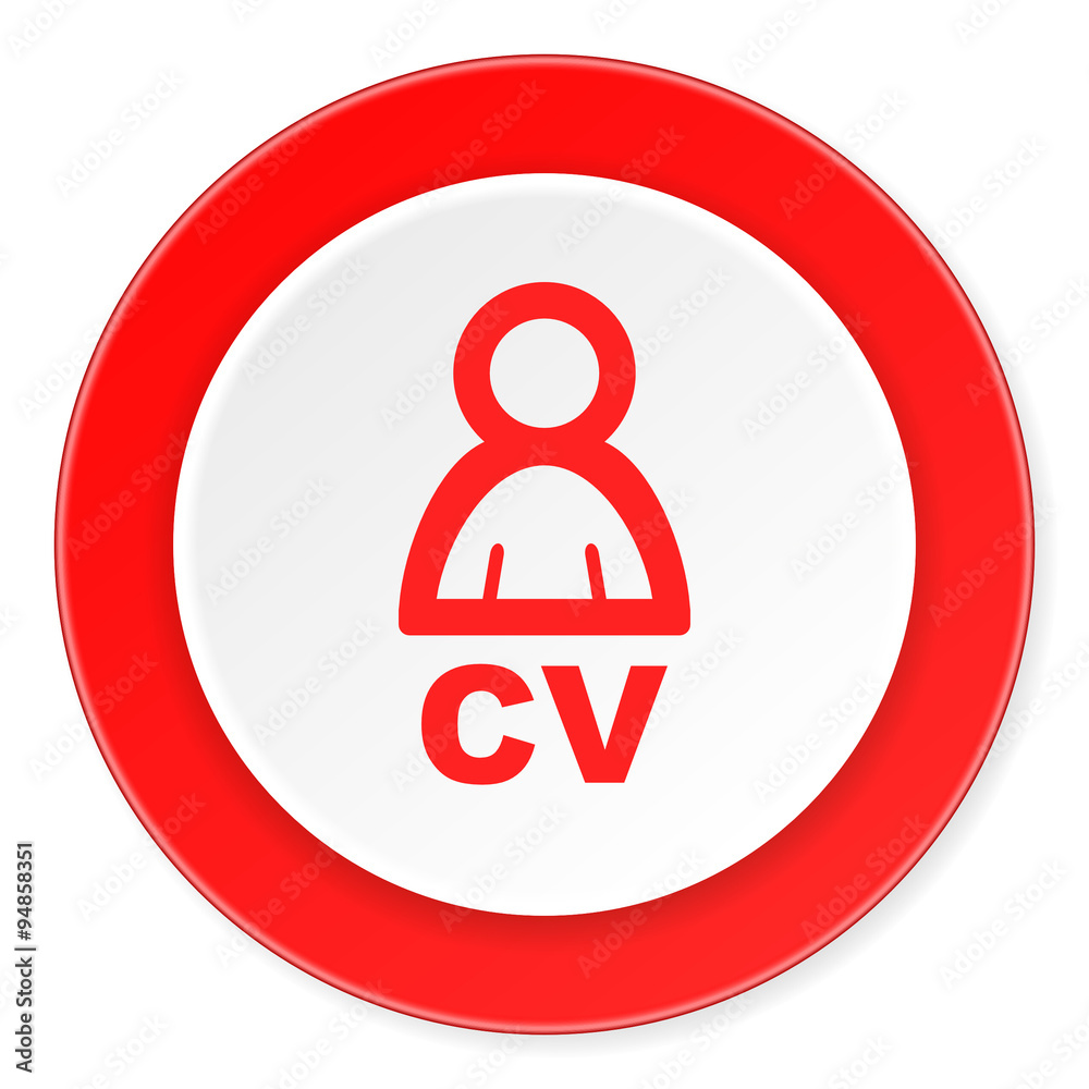 cv red circle 3d modern design flat icon on white background cv red circle 3d modern design flat icon on white background