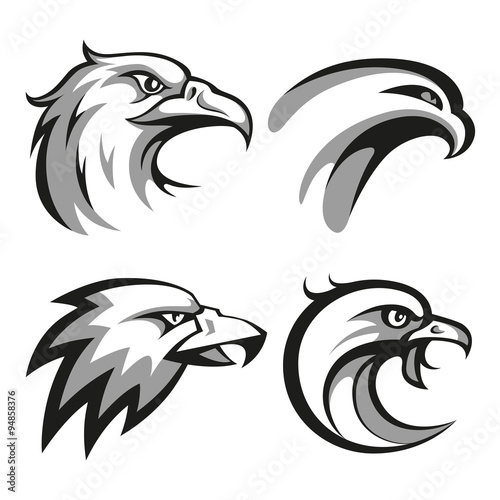Black and grey eagle head logos set for business or shirt design