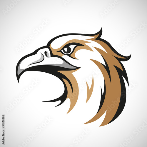 Black, grey and brown eagle head logotype on white background