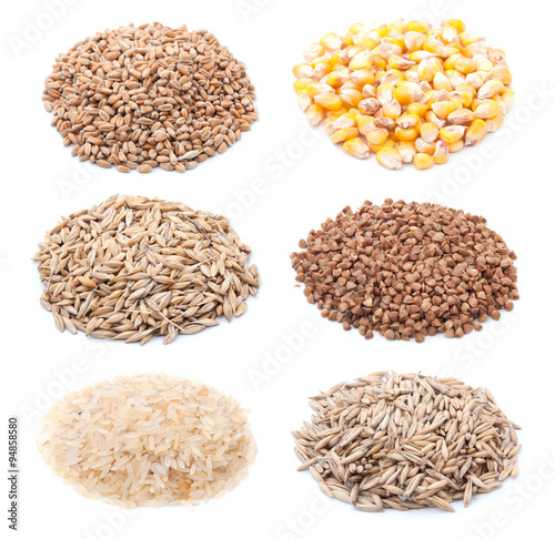 Separate cereals: wheat, corn, barley, buckwheat, rice, oats