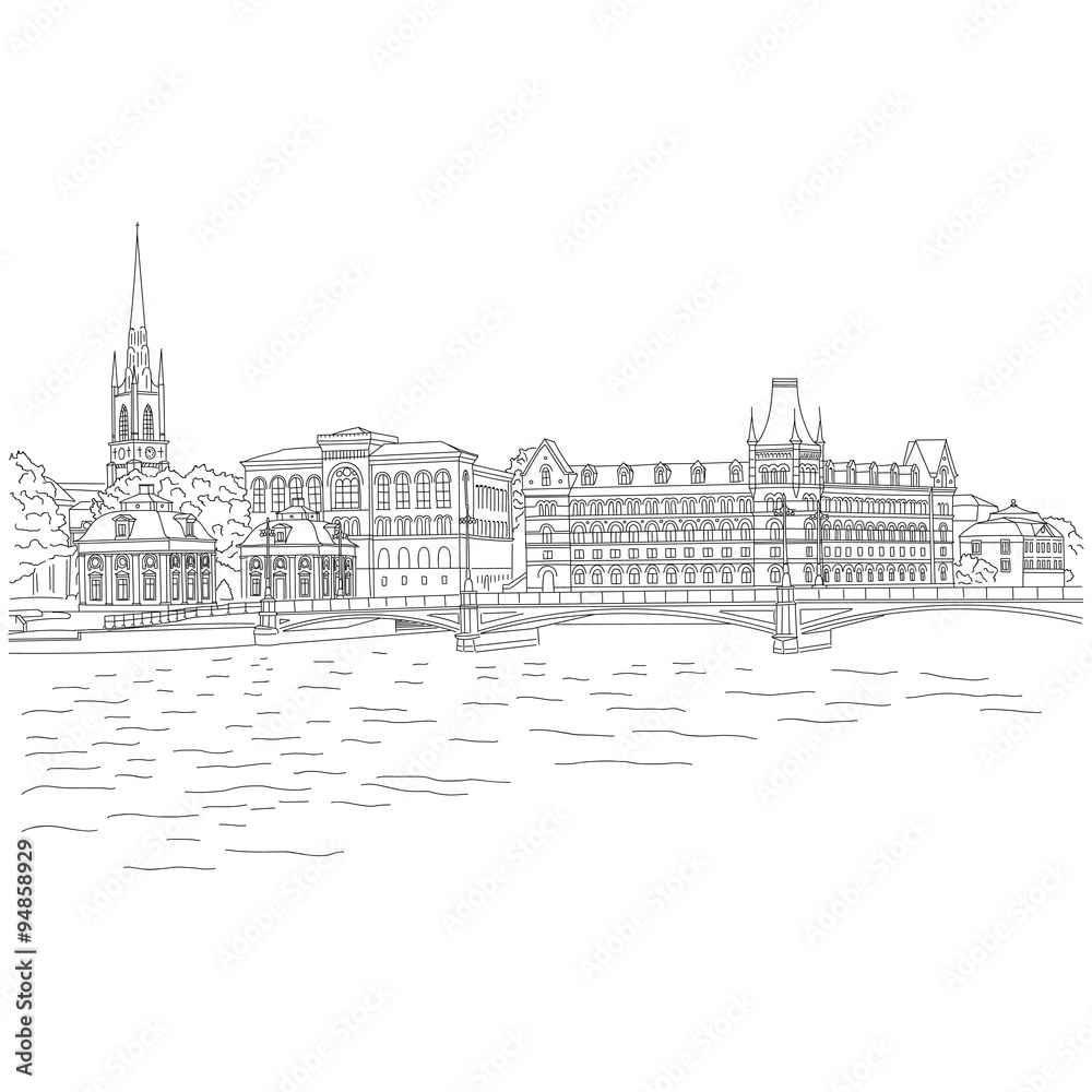 Stockholm. Vintage vector city sketching for your design