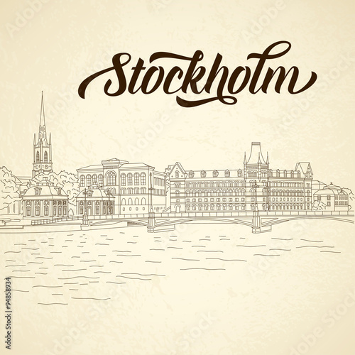 Photography Vector city sketching on vintage background. Stockholm, Sweden