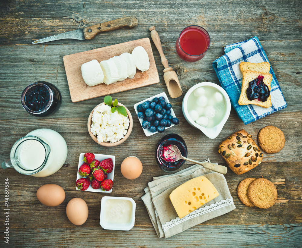 Summer breakfast on a wooden table
