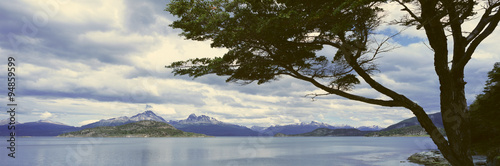 Panoramic view of Ushuaia  Tierra del Fuego National Park and Andes Mountains  Argentina