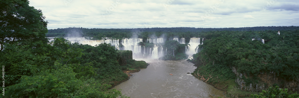 Panoramic view of Iguazu Waterfalls in Parque Nacional Iguazu, border of Brazil and Argentina