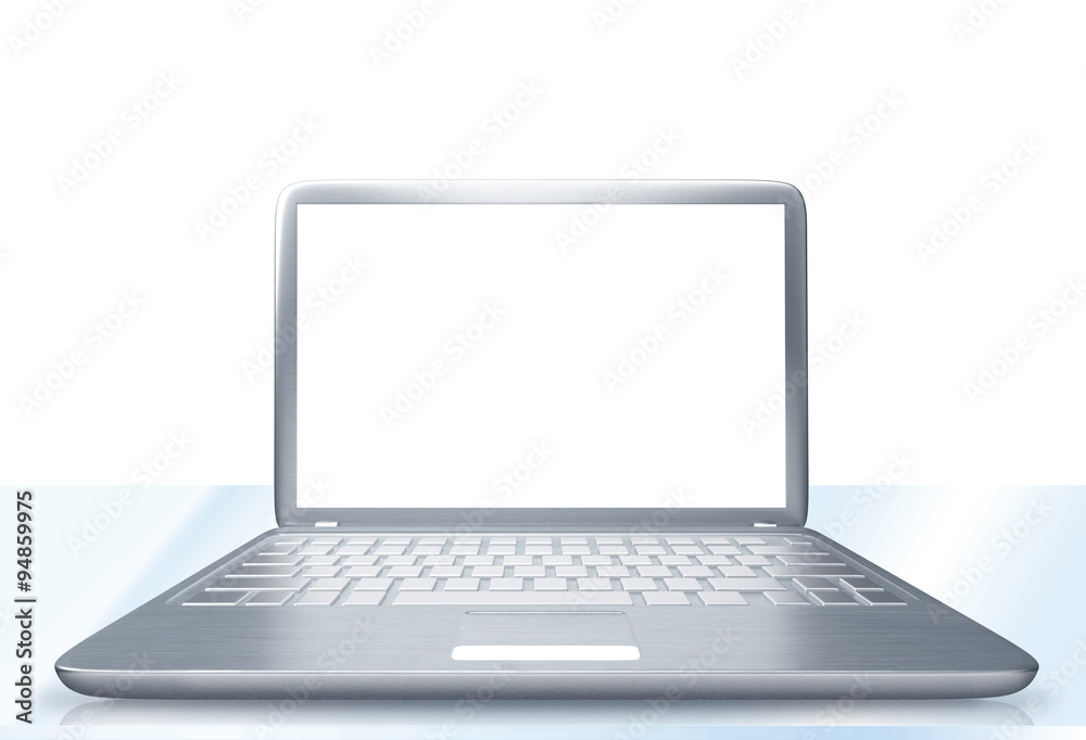 Modern laptop PC on glass table isolated on white background Modern laptop PC on glass table isolated on white background