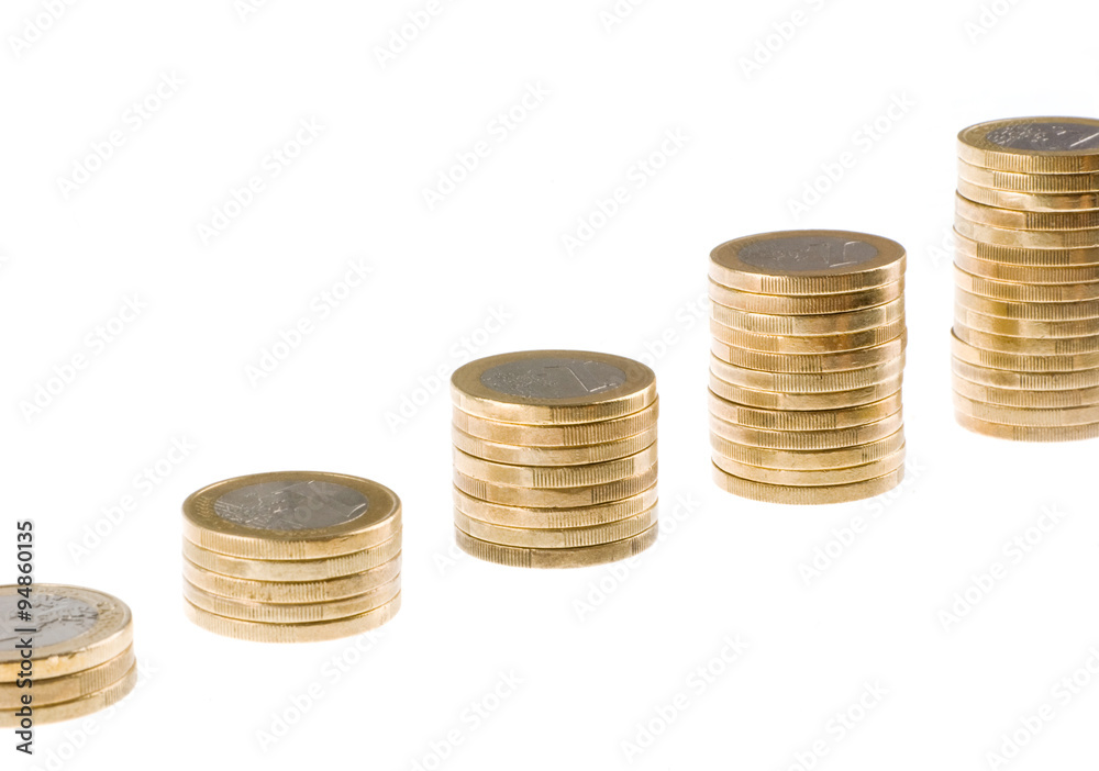 One euro coin stack isolated on white background One euro coin stack isolated on white background