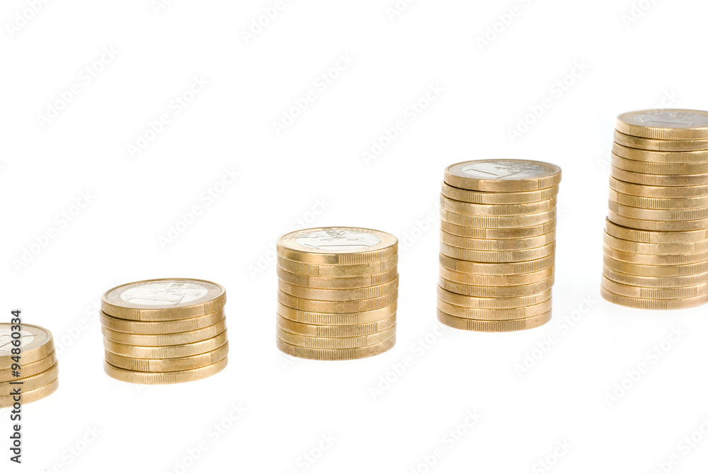 One euro coin stack isolated on white background One euro coin stack isolated on white background