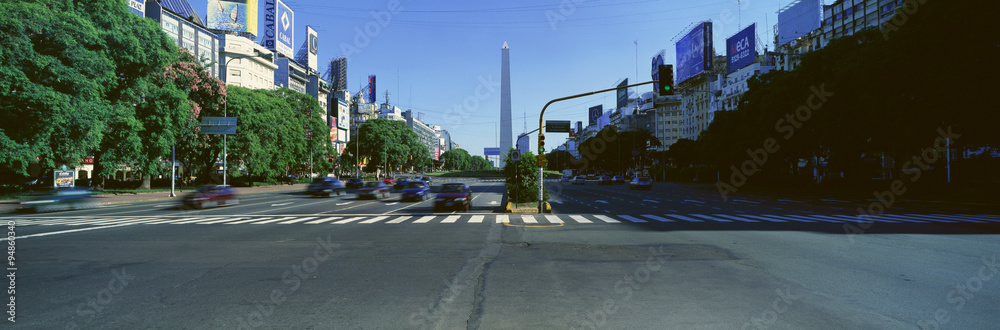 Panoramic view of Avenida 9 de Julio, widest avenue in the world, and El Obelisco, The Obelisk, Buenos Aires, Argentina