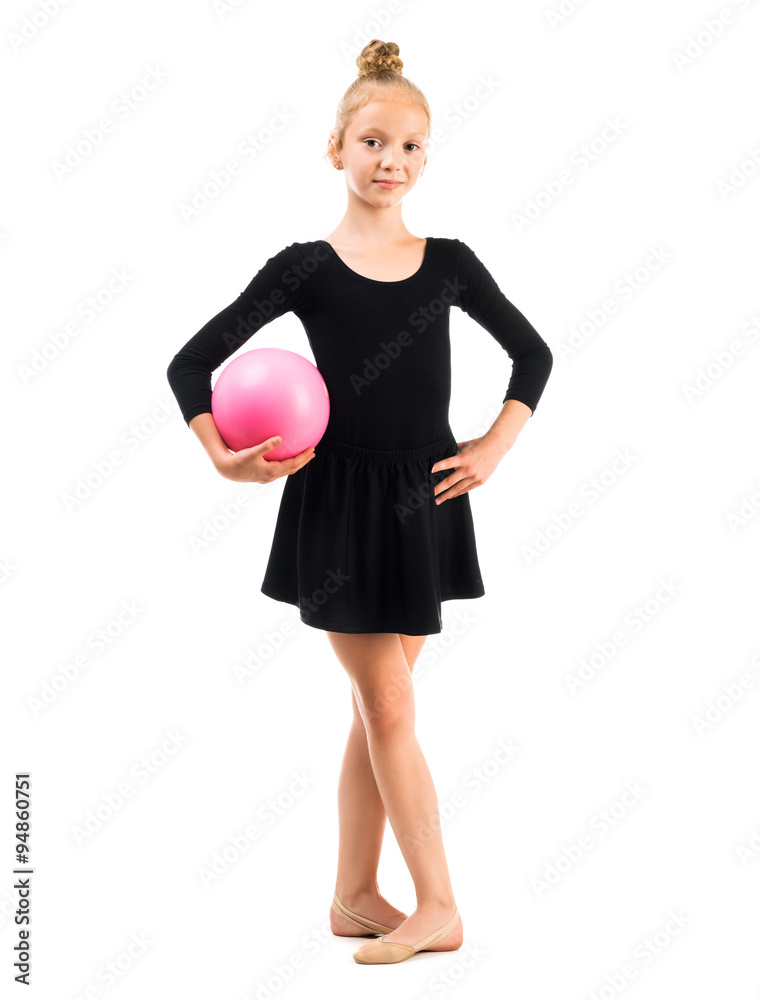 little gymnast doing exercise with ball little gymnast doing exercise with ball