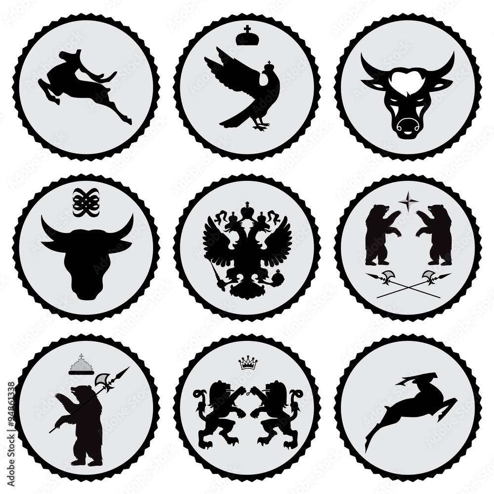 set of label with black animal silhouette