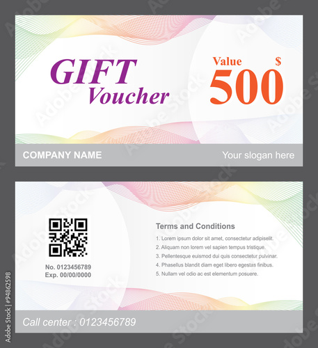 Voucher template with rainbow line on white background