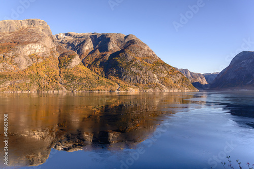 Hardanger Fjord in the fall, the first ice