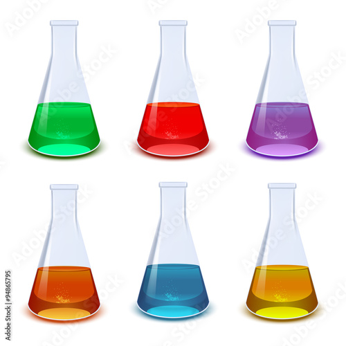 Set of colourful flasks