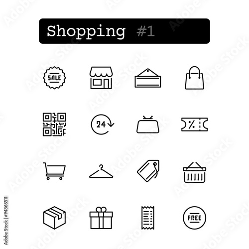 Set line thin icons. Vector. Finance, shopping, business