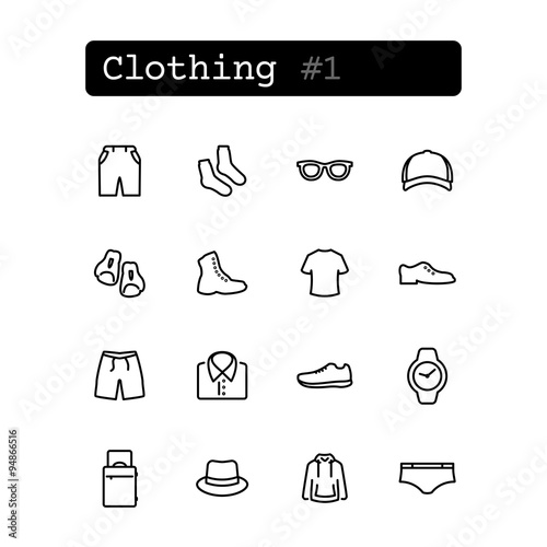 Set line thin icons. Vector. Shopping, clothing