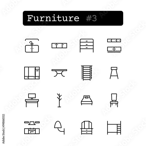 Set line thin icons. Vector. Shopping, furniture