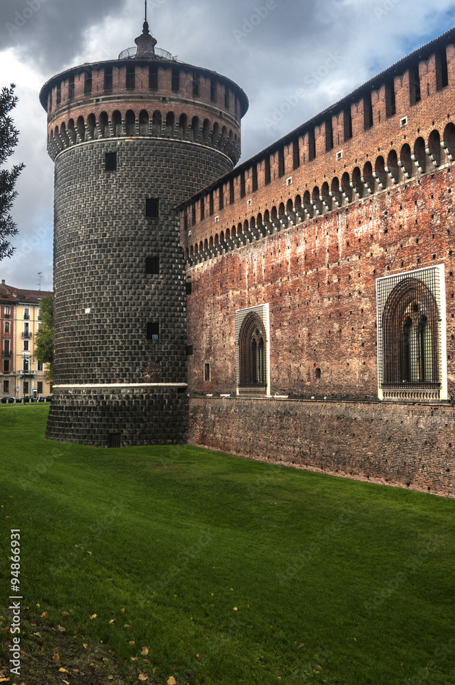 castle in milan facade with the bastion