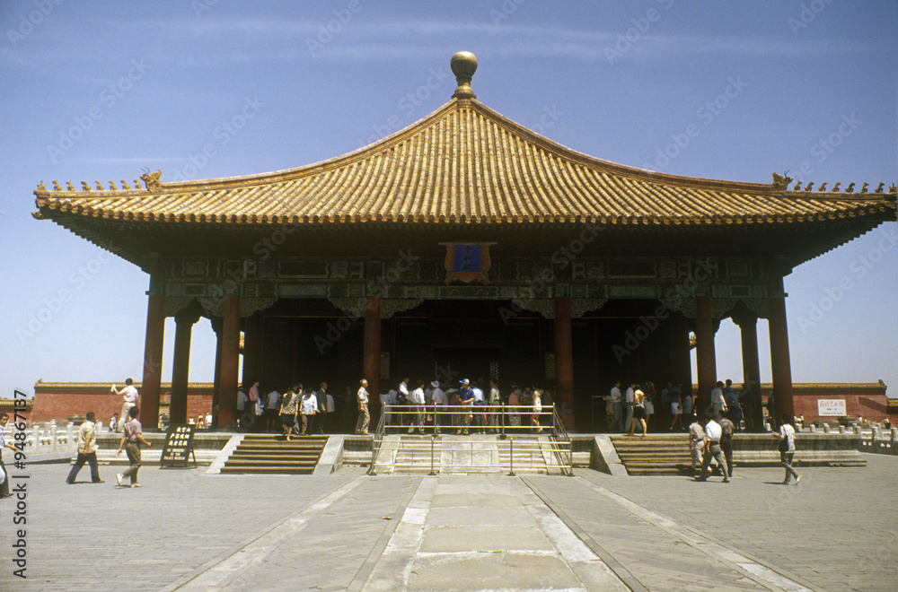 Fototapeta premium The Forbidden City - Hall of Middle Harmony (Zhonghedian) in Beijing in Hebei Province, People's Republic of China