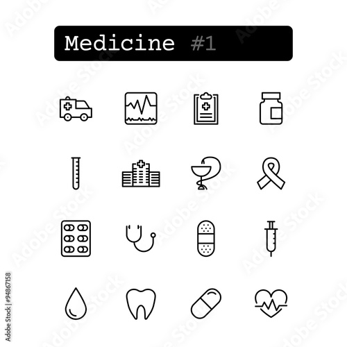 Set line thin icons. Vector. Medicine photo