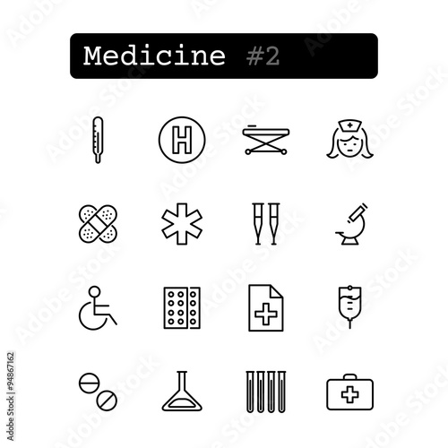 Set line thin icons. Vector. Medicine