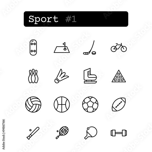 Set line thin icons. Vector. Sport