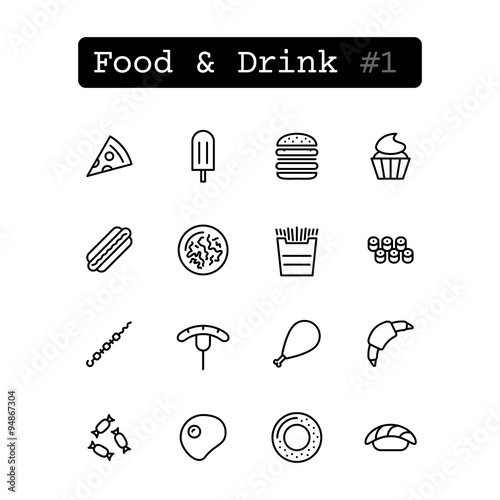 Set line thin icons. Vector. Food & Drink