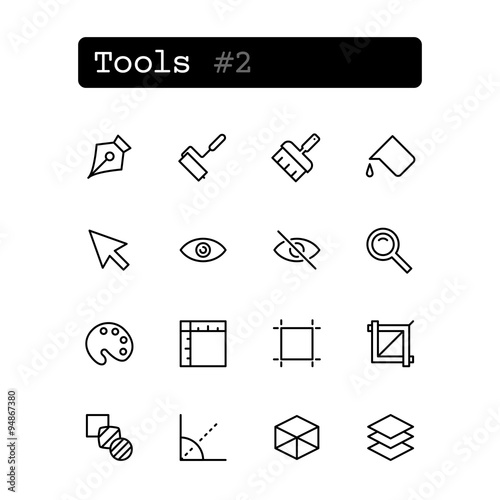 Set line thin icons. Vector. Tools editor