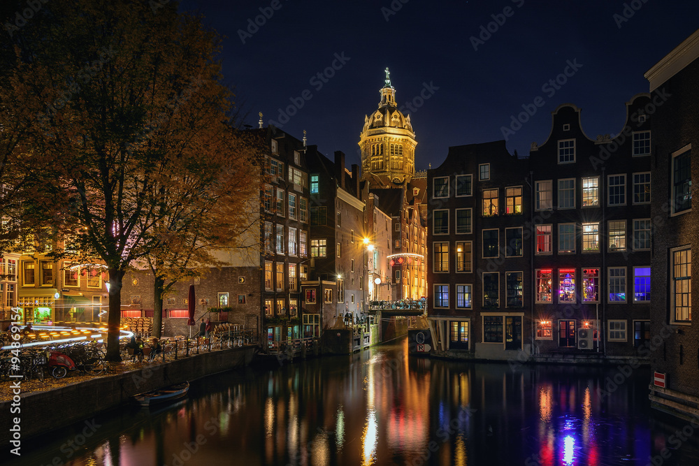 Naklejka premium dark evening in Amsterdam