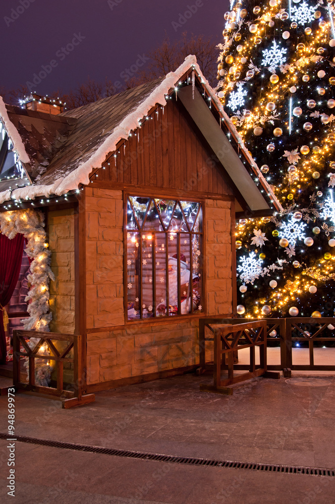 Christmas tree and house of Santa