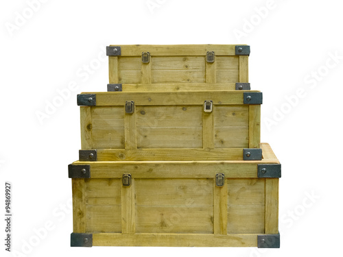 Three wooden stacked chests