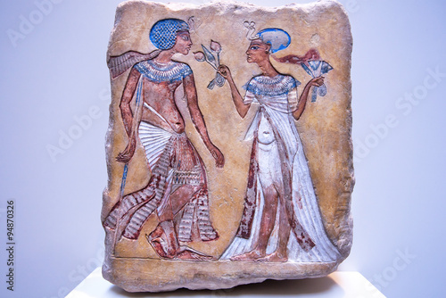 Canvas Print Pharaoh and his wife from 14th century BC on egyptian relief