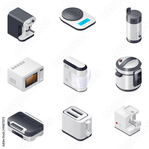 Household appliances detailed isometric icons set, part 2